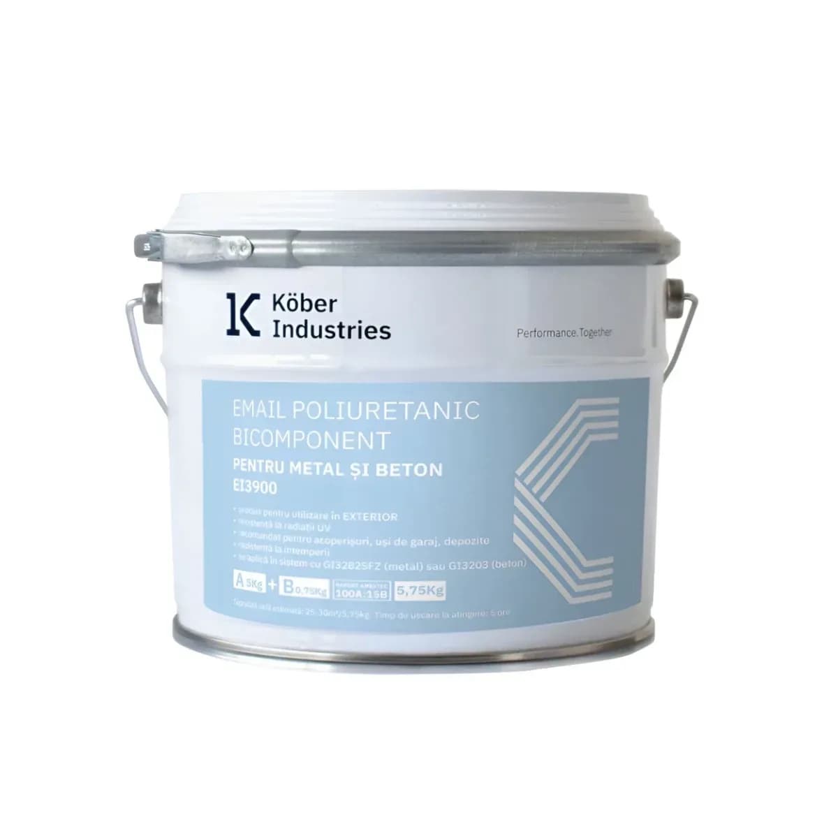 Email poliuretanic EI3900, pentru metal si beton, Kober Industries, exterior, impresive grey / gri, 5.75 kg