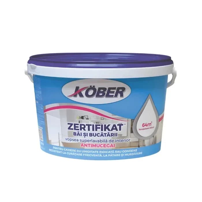 Vopsea lavabila interior, Zertifikat, antimucegai, baie si bucatarie, alb, 4 L